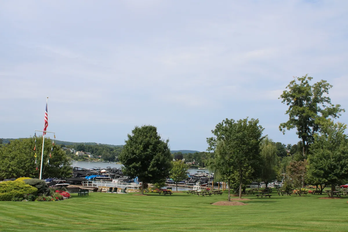 Over two acres of manicured lawns at the Marina Club